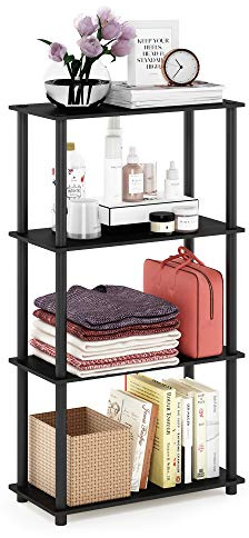 Furinno TURN-N-TUBE Storage Shelves, 4-Tier Toolless Book Shelf, Corner Shelf, Toolless Open Shelves, for Organization and Storage, Living Room, Garage, Home Office, Americano
