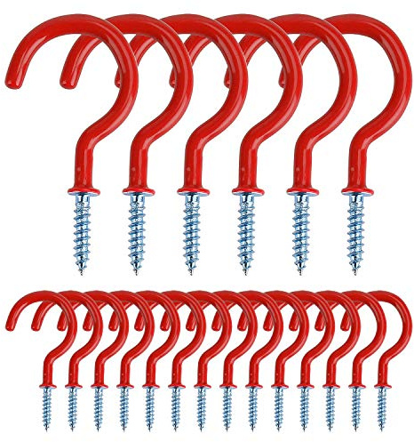 MengH-SHOP - Ganchos de rosca de metal para techo de vinilo para uso interior y al aire libre para colgar tazas, macetas, luces, cuerdas, 20 piezas (rojo)