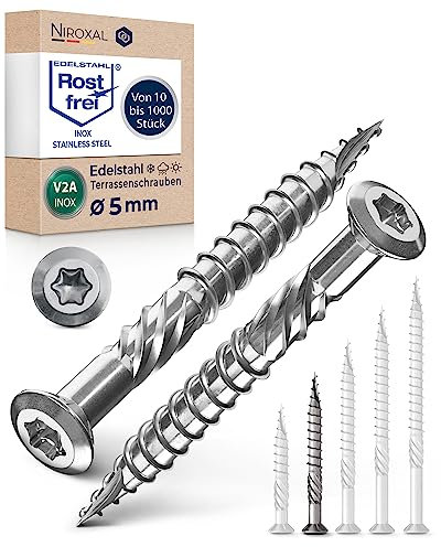 Tornillo de terraza de acero inoxidable Muesca de corte TORX, cabeza redondeada y sin nervaduras V2A 5-mm de espesor 50-mm de longitud 50 unidades 32-mm de rosca parcial Tornillo 5x50 A2