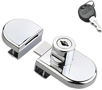 Qrity Glass Cabinet Lock Wine Cabinet Lock, No Drill, for 5-8mm Glass Thickness / 0.2'' - 0.31'' Showcase Mall Display Cabinet Door