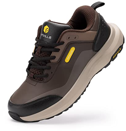 FitVille Zapatos de Senderismo Extra Anchos Zapatillas de Deporte Ligeros para Hombres Zapatos Impermeables para Exteriores con Soporte para Arco Alivia el Dolor en Talón