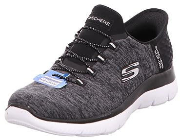 Skechers Women's Summits Hands-Free Slip-Ins – Memory Foam Insole, Heel Pillow, Vegan Materials Sneaker, Black White, 5.5 Wide