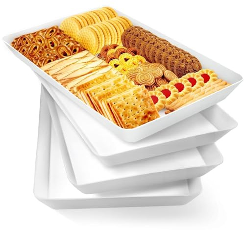 WOWBOX 4 pcs Serving Tray for Entertaining, Grilling BBQ Accessories, Serving Platters for Snacks, Fruit, Reusable Plastic Trays for Serving Food and Pantry Organization in Kitchen & for EasterParties