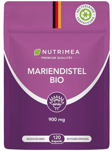 Mariendistel Kapseln BIO - Ökologisch Nachhaltig im FLOW PACK - Reines Mariendistel-Extrakt 100% BIO OHNE Zusätze | 120 Kapseln Hochdosiert - 900 mg TAGESDOSIS Silymarin - 100% Vegan