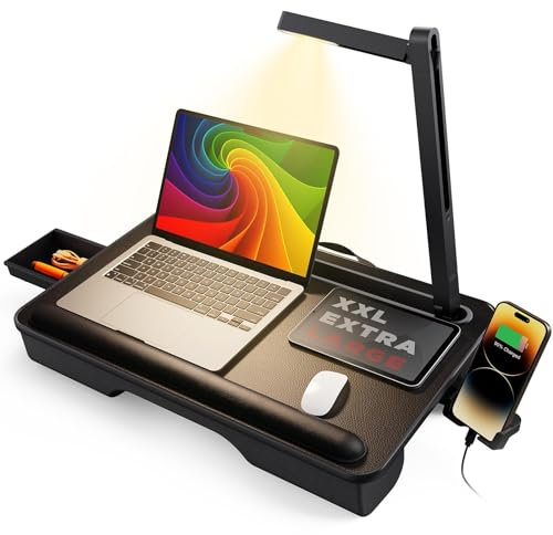 SAIJI laptopkissen mit LED-Licht, 2024 Verbesserter Laptop Ständer Bett -Passend für Laptop & MacBooks bis zu 17, laptoptisch für Couch, Bett, Laptopunterlage mit Kissen, Staufach und Handyhalter