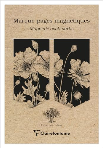 Clairefontaine 116047C - Un Set de 2 Marque-pages Magnétiques décors Nature sur Kraft - 7,5 x 4 cm - Collection Le Cerisier Blanc - 2 visuels assortis