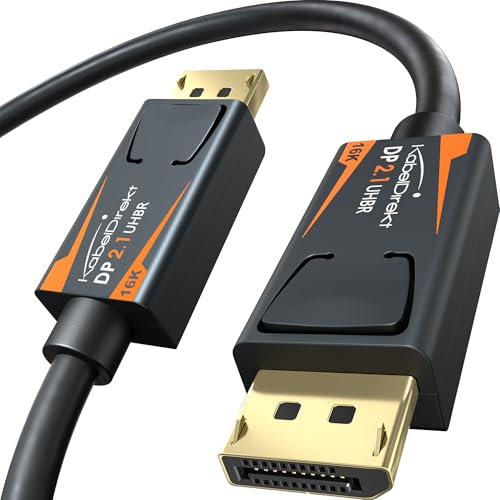 KabelDirekt – DisplayPort 2.1/DP 2.1 Cable – 1m – UHBR, DP80 with 80 Gbit/s for Gaming PCs/Graphics Cards with FreeSync/G-Sync, Extra High Resolution and Frame Rate: 16K@60Hz, 8K@120Hz, 4K@240Hz
