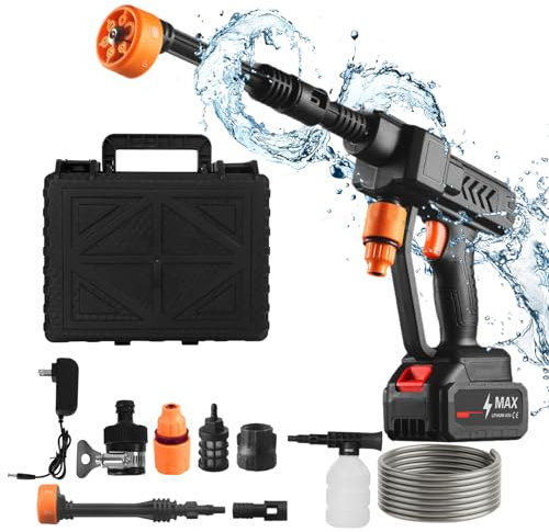 Idropulitrice a Batteria Idropulitrice Portatile ad Alta Pressione da 21V 6 in 1 Con 2 Batterie Ricaricabile 60 Bar Idropulitrice per Auto Giardino Pulizia