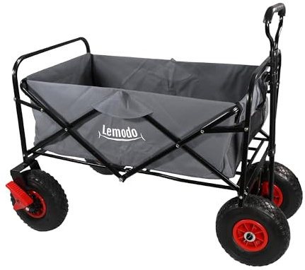 LEMODO Bollerwagen faltbar in grau, Handwagen mit Luftreifen, Leiterwagen mit 120 kg Tragkraft, Faltbollerwagen mit 2 Bremsen, Transportwagen für Hunde, Utensilien und Gepäck