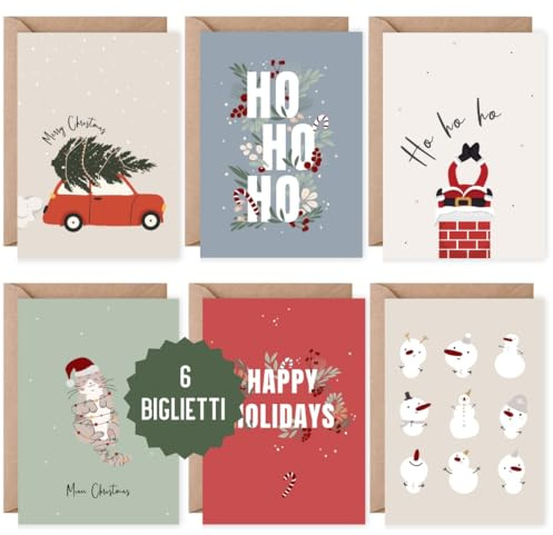 6 Weihnachtskarten | Grußkarten Weihnachten | Set 6 Klappkarten Frohe Weihnachten inklusive 6 Naturkuverts | Karten Merry Christmas DIN A6 (Xmas)