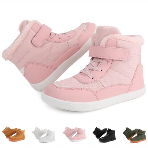 Chaussures pieds nus d'hiver pour enfants, chaussures de randonnée imperméables à bout large pour l'hiver (Rose, Enfant de moins de 5 ans, Femme, 33, Numérique, Système Taille Chaussures EU, Moyen)
