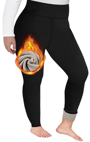 Plus Size Fleece Fodrade Leggings Dam, Vinter Varma Tjock Tights Hög Midja Magkontroll Termo Leggings Yoga Byxor
