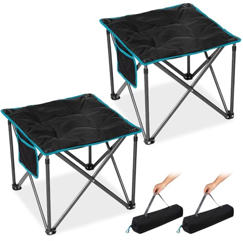 FUNDANGO Set di 2 sgabelli da campeggio oversize, pieghevoli, da 46 cm, da campeggio, da 180 kg, con borsa per il trasporto, pieghevole, per campeggio, escursioni, pesca, colore nero