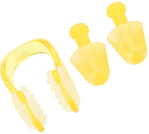 Tbest Set di tubi per nuoto in silicone luminoso, con clip nasale, impermeabili, non tossici, comodi tappi per le orecchie per diverse attività (giallo)