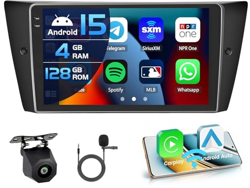 Inefala 4+128G bilradio för BMW 3-serie 328i 335i 325i (E90/E91/E92/E93) 2005-2011 Android 15 med 9'' In-Cell-skärm med trådlös Carplay och Android Auto Mirror Link Radio FM/RDS GPS WIFI