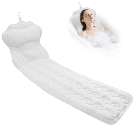 Coussin de Bain pour Tout Le Corps,Tapis de Baignoire épais avec Coussin pour Femmes,Tapis de Baignoire épais avec 16 Ventouses Coussin de Baignoire pour la Tête,la Nuque,Les épaules