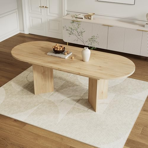 Merax Table à manger extensible 120/160 x 80 x 75,5 cm, coins arrondis, plateau de table de 3 cm d'épaisseur, design flexible, pour famille et grands groupes, MDF, couleur bois clair