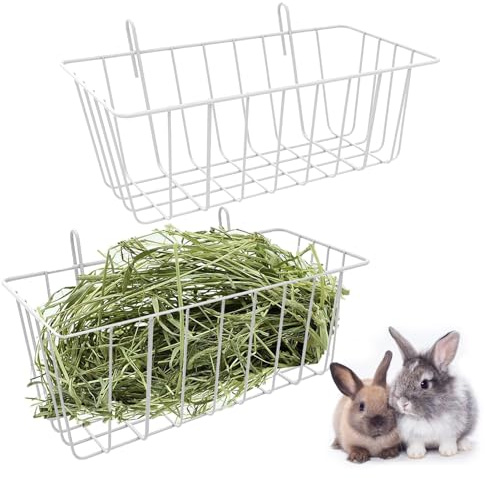 Rabbiit Hay Rack – White 3.9in Pet Hay Holder, Lightweight Hanging Basket, Easy Clean Feeder | Small Animal Grass Feeder, Bunny Cage Accessory, Ferret Chinchilla Use, Enough Space For Rabbiit