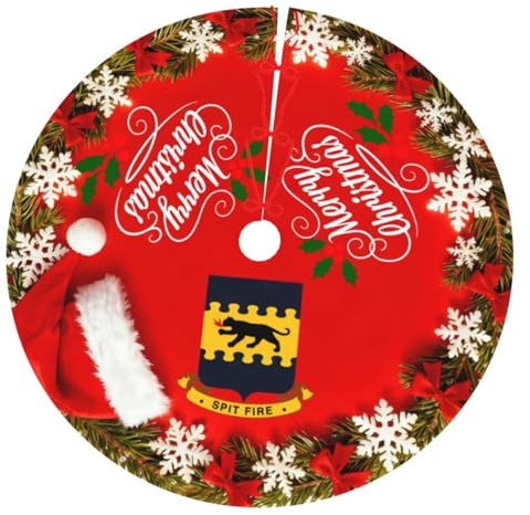 Christmas Tree Skirt Tuskegee Airmen Spit Fire Christmas Decorations Soft Red Green Christmas Decor Mat for Xmas Holiday Decorations 48
