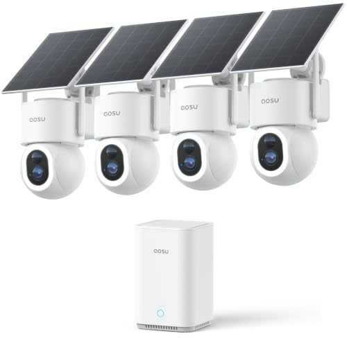 aosu D1 Max 4K Caméra Surveillance WiFi Extérieure sans Fil, Kit 4 Caméras | 8MP Caméra Solaire, PTZ 360° PIR + IA Suivi Auto Détection Personnes Véhicules, Stockage Extensible, Vision Nocturne Couleur