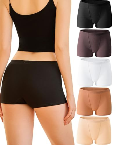 ALL OF ME Confezione da 5 boxer da donna in cotone, biancheria intima da donna, elastica, in cotone a coste, traspiranti, morbidi, panties hipster, confezione multipla, S – XL