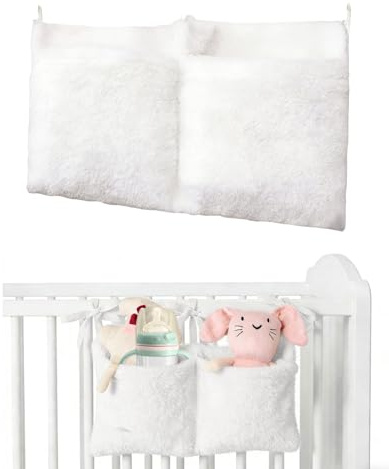 JEXOWIQ Borsa Appendere per Lettino, Borsa Portaoggetti Letto, Organizer per Cameretta dei Bambini, Tasche Portaoggetti Letto, per Letto Usato per Riporre Vestiti Pannolini Giocattoli, Bianco