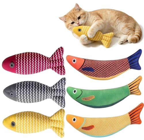 Quorumsg 6 Pezzi Giocattolo per Gatti, Pesce Giocattolo All'erba Gatta, Giocattolos Interattivo per Gatti, Erbas Gattas Peluche Giocattoli per Giocare Mordere Masticare Cats Dental Care