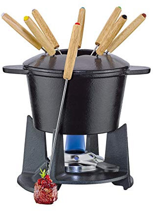 Grenoble - Fondue (hierro fundido, 15,5 cm de diámetro, 8 tenedores), color negro