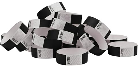 Pack Pulseras de Papel Tyvek® Lisas para Control de Acceso y Eventos. Pulseras Identificativas de Colores Numeradas y Resistentes al Agua con Cierre de Seguridad (1000, Negro)