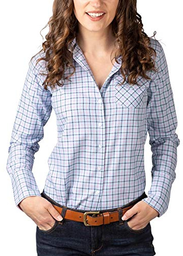 Rydale Hannah II Country Check Shirt Ladies Checked Pattern Shirt Soft Cotton Women's Blouse Top (10, Ellie JBlue)