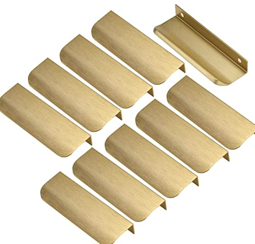 MARGUERASW Poignée de Meuble Invisible Dorée - 10pcs Poignée d'Armoire et de Porte - Entraxe 96mm