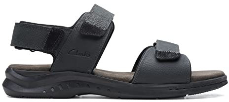 Clarks Herren Hapsford Creek Fischersandale, Schwarzes Getrommeltes Leder, 42 EU