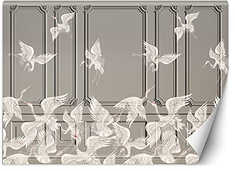 Feeby Fototapet Ornament Abstrakt 368x254 cm Grått Modern Fleece Vägg Tapet Spa Restaurant Hotel Kontor Kök Hall Sovrum Vardagsrum Textur Tranor Fåglar