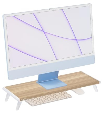 loukin Monitorständer für den Schreibtisch, 57 x 21 cm, Große Halterung für Laptop, PC und Drucker, stabiles Desktop-Regal mit rutschfesten Gummifüßen, ideal für Home Office, in Holzoptik