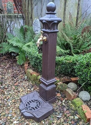 STANDBRUNNEN SÄULE BRUNNEN ALUGUSS Garten ANTIK Nostalgie Stil ZAPFSÄULE NEU, Braun