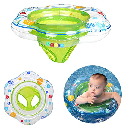 XQMMGO Baby Swimming Ring Float, Swimming Pool Bathing Accessories for Children, Toddlers and Infants, Inflatable Swimming Ring with Seat for Babies Aged 6-36 Months (Green)