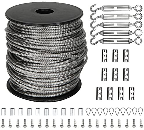 AKOLAFE 30M PVC-Coated Steel Wire Rope for Climbing Plants - Trellis Kit with Vine Eyes, Locking Lug Nuts, Thimbles, Swage Clips