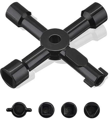 4-in-1 Utility Key - For Gas/Electric Meter Box, Radiator and Meter Cupboard Keys, Triangle UK, Portable 4 Way, Heavy Duty, Black, Multi-Functional Universal Cross Key, Electricians Valve Tool