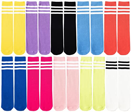 Toptim Little Girl's Knee High Socks Over Calf Kids Overknee Stockings Bow Style 3-12T (Mid-calf 10 Pairs)