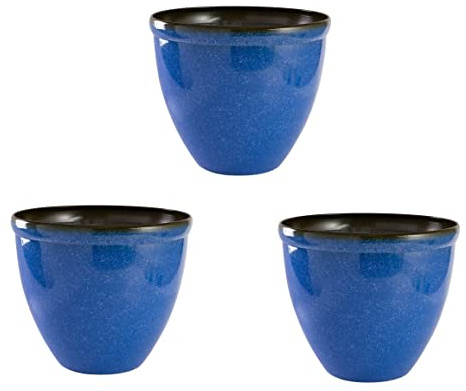 Jinfa Blumenkübel aus Kunststoff in glasierter Keramikoptik | Farbe: Marineblau | Design: Santorini | Ø 39.5 cm x H 33.5 cm | 3 Stück