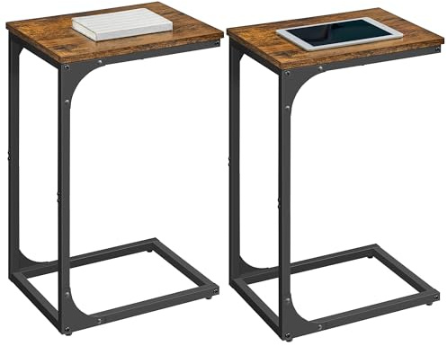 VASAGLE C-Shaped Side Tables, Set of 2, Steel Frame, Modern basic | Bedside Tables, Coffee Tables, for Living Room, Bedroom, Rustic Brown and Matte Black, BARNET Collection LET354B01