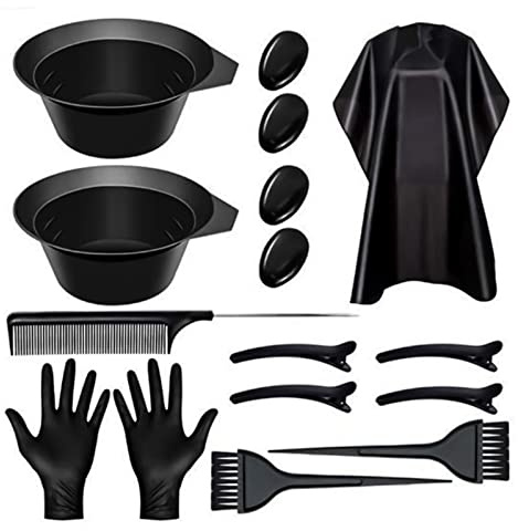 Tinte para el cabello, 16 piezas, kit de herramientas para salón de belleza, cuenco de tinte, capa, cepillo, cubierta de orejas, guantes para herramientas, blanqueadores y secadores