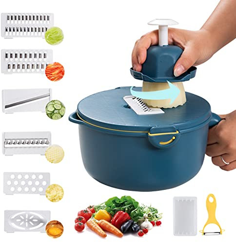 Affettaverdure 7 in 1, multifunzione con contenitore, per verdure e verdure, per cetrioli, per patate