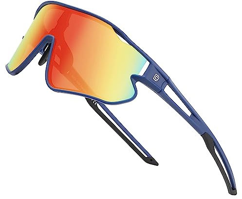 DUCO Kinder Sonnenbrille Jugend Baseball Sonnenbrille Leicht TR90 Rahmen UV400 Sport Radfahren Sonnenbrillen für Jungen Mädchen DK268 (Blau Rahmen Schwarz Bügel Revo Orange Gläser)