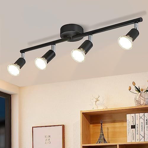 Glitzerlife LED Deckenstrahler Schwarz 4 Flammig - Deckenlampe GU10 Deckenleuchte Modern Deckenspot Schwenkbar 330°Drehbar für Schlafzimmer Küche Flur Wohnzimmer Ohne Leuchtmittel