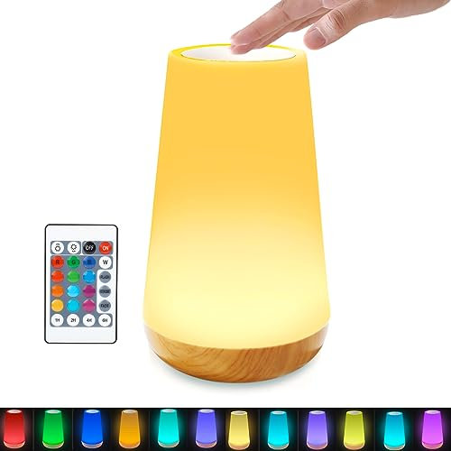 LOVUMMOR LED Nachttischlampe Touch Dimmbar mit Fernbedienung, Kinder Nachtlicht mit Timing Funktion, 13 Farben 5 Helligkeiten 3 Modi, USB Aufladbar Nachtlampe für Kinderzimmer, Schlafzimmer, Camping