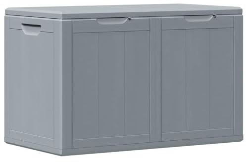 vidaXL Garden Storage Box - Weather-Resistant 180L Grey PP Rattan, Outdoor Patio Organizer, Lightweight UV-Protected Tool Case, Modern Design, Easy Assembly
