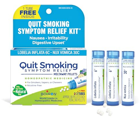 Boiron Quit Smoking Relief Kit for Nicotine Symptoms from Smoking, Vaping, or Chewing – Nausea, Irritability, & Upset Stomach – Non-Drowsy & Nicotine-Free – 3 Count (240 Pellets)