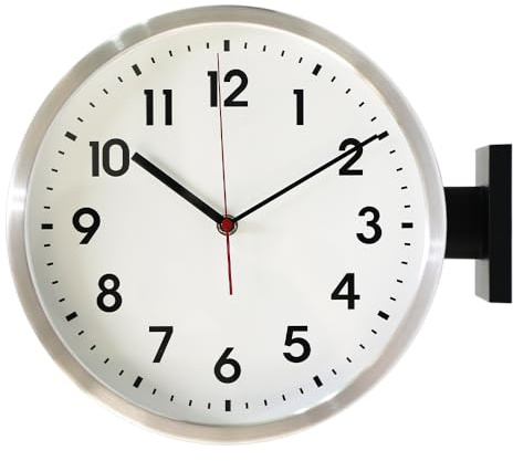 BESTIME 66296B Silver Frame Double Sided Aluminum Wall Clock.Simple Design,Classic Aluminum Station Clock,Quiet and Elegant Style,Suitable for Home.