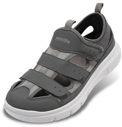 FitVille Sandali Diabetici Uomo Scarpe Ortopediche Larghe Sandalo Comodo per Anziani Fascite Plantare Piedi Gonfi Grigio 42 EU Larga